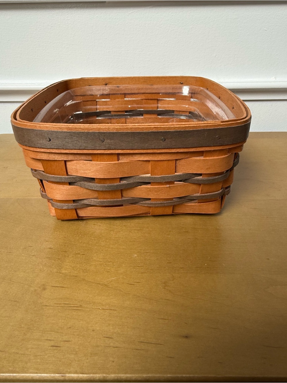 Longaberger Orange and Brown Rectangular Woven Basket with Plastic Liner